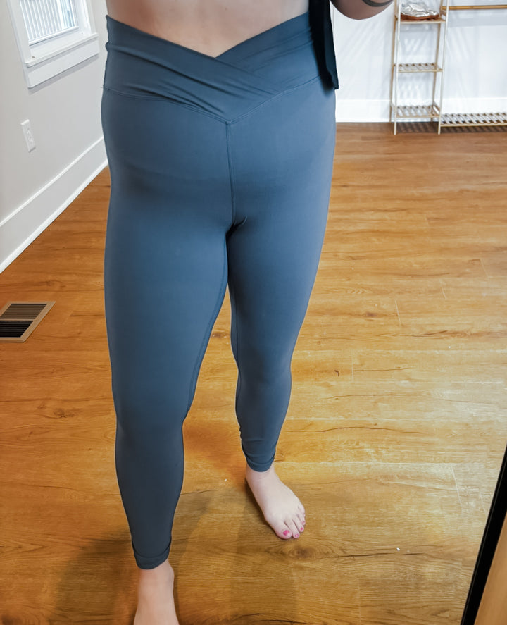 V Waist Full Length Leggings - Charcoal