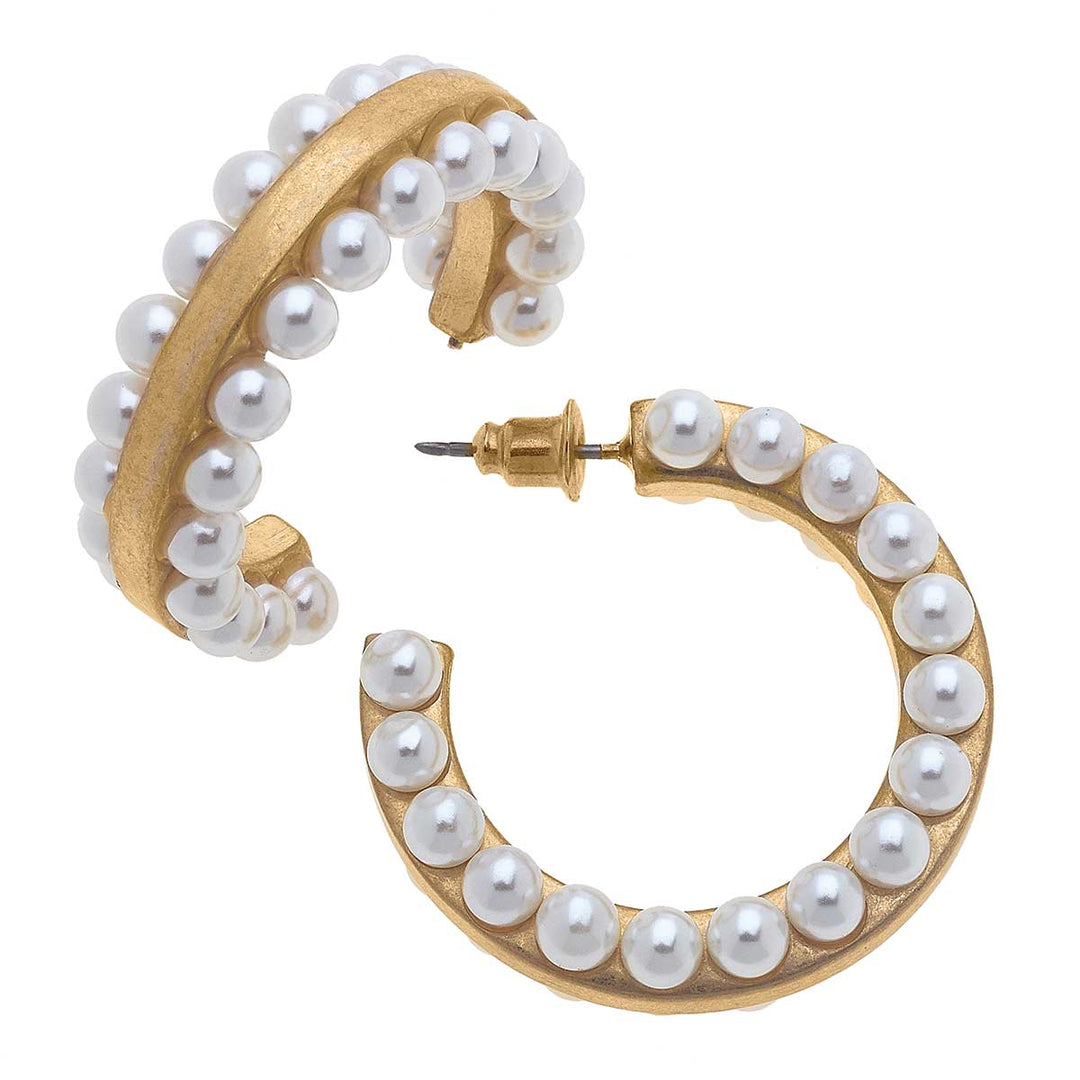 Ashlynn Pearl Studded Hoop Earrings - Ivory