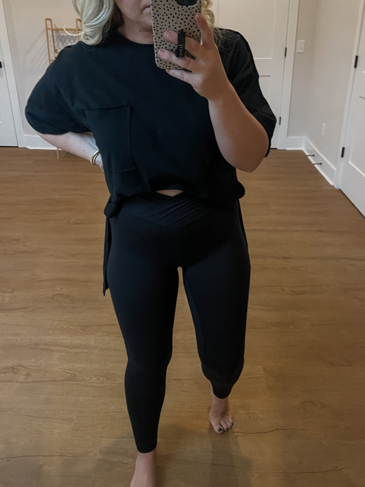 V Waist Full Length Leggings - Black