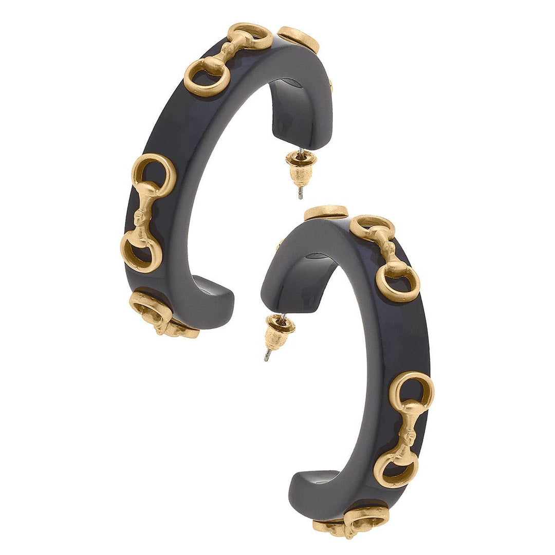 Sutton Horsebit Resin Hoop Earrings - Black