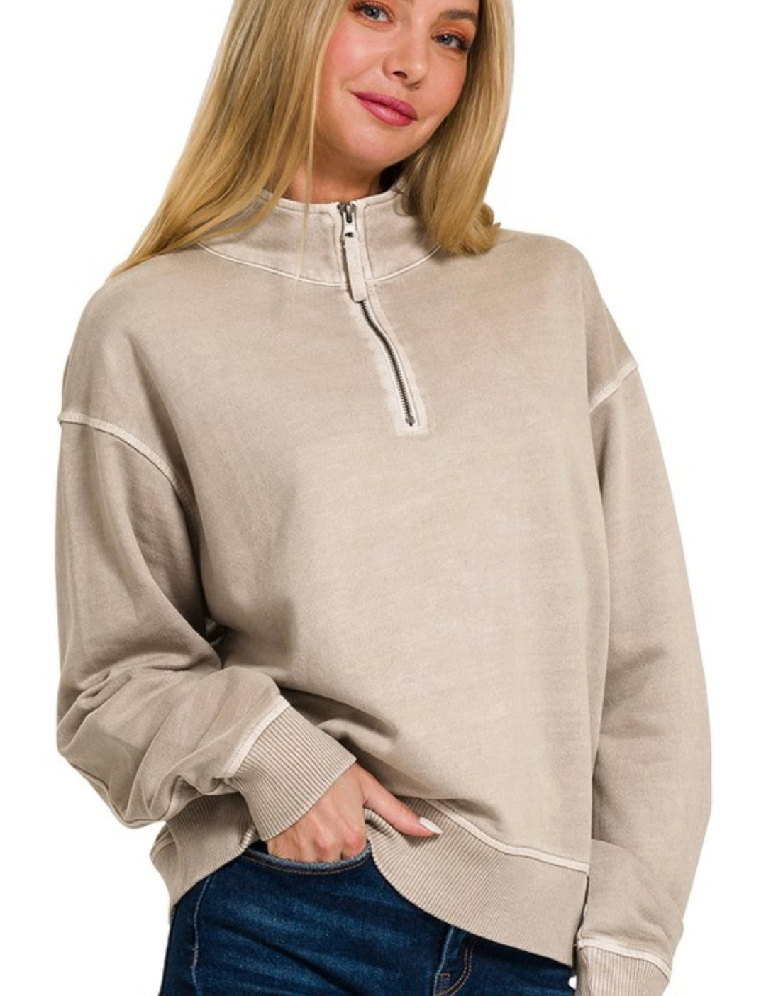 Haley Half Zip - Taupe