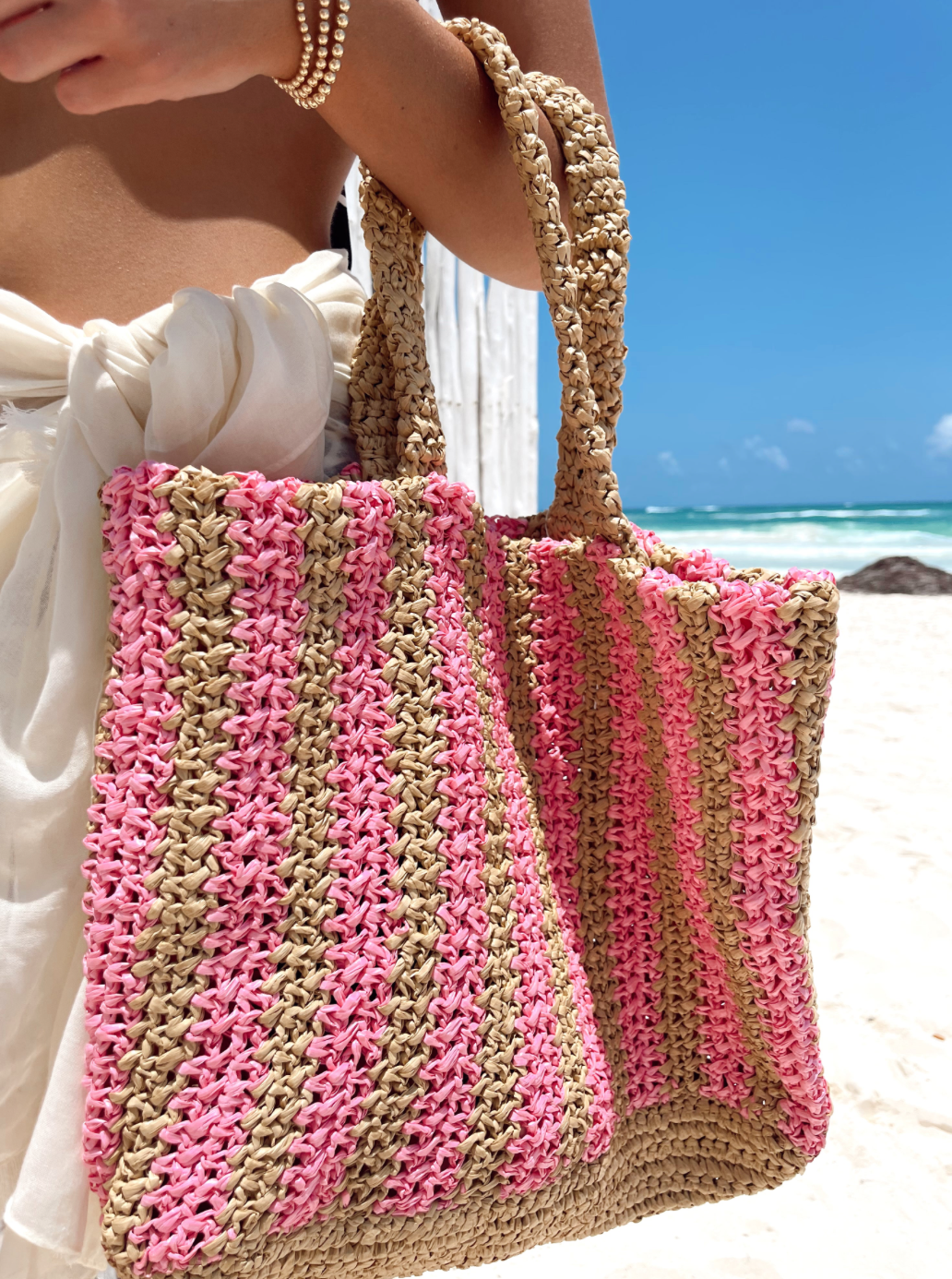 Striped Tote Bag - Pink