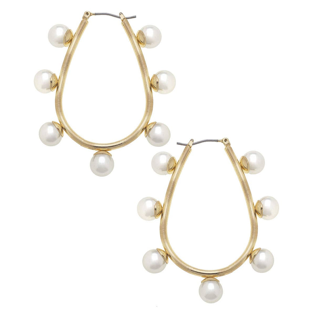 Allison Studded Pearl Teardrop Hoop Earrings - Ivory