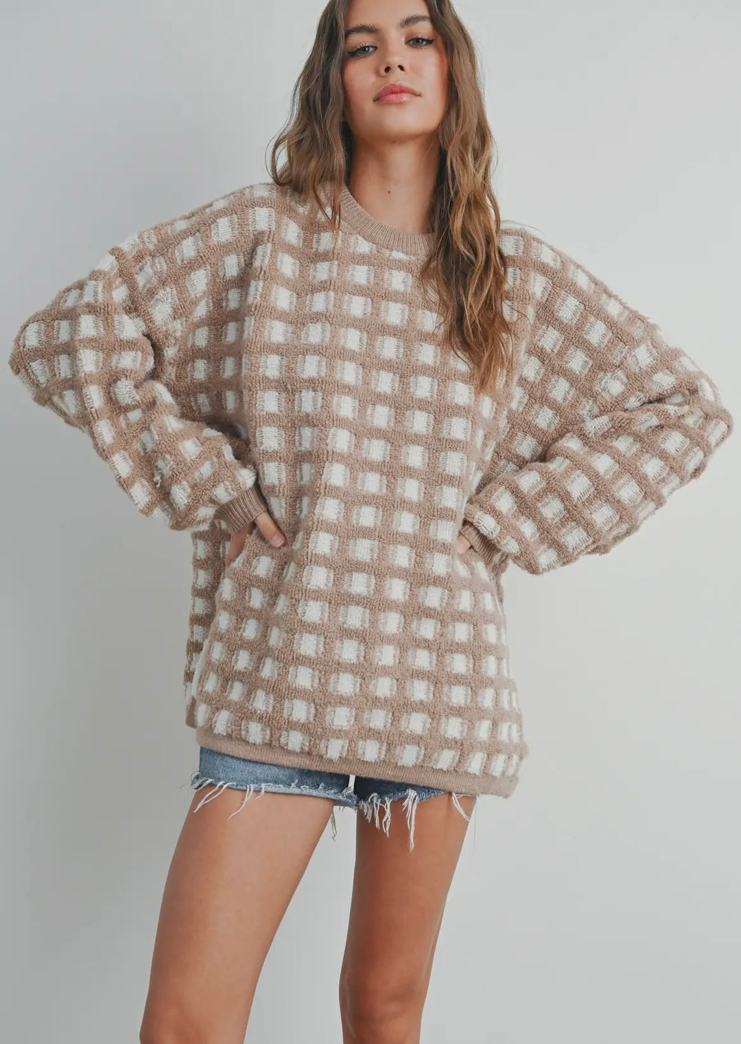 Channing Checkered Sweater - Taupe