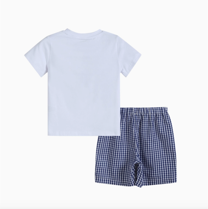 Royal Blue Gingham American Flag Shirt and Shorts Set