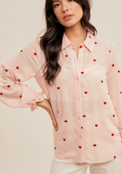 I Heart You Button Down - Pink