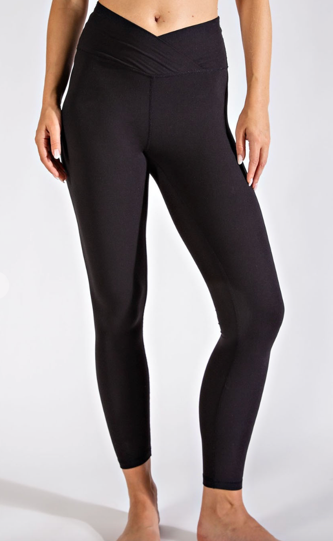 V Waist Full Length Leggings - Black