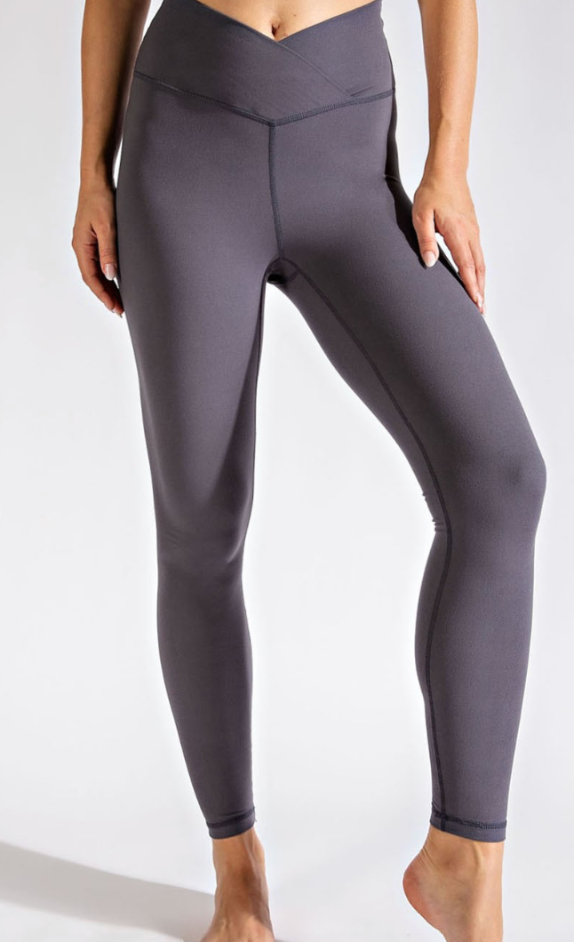 V Waist Full Length Leggings - Charcoal