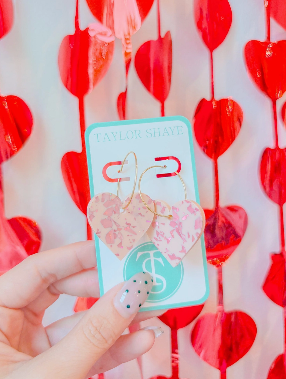 Heart Hoops - Pink Metallic Flake