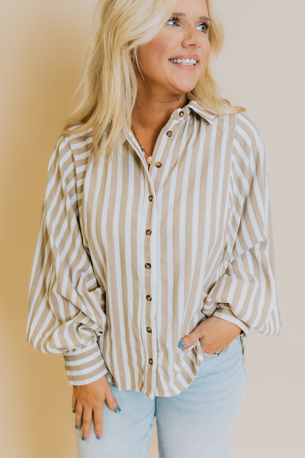 Skyline Striped Top - Sand Beige