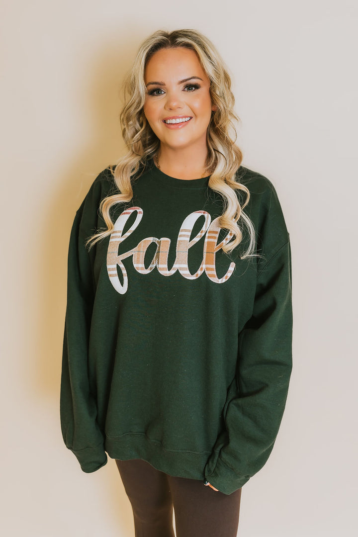 Fall Plaid Sweatshirt - Forest Green