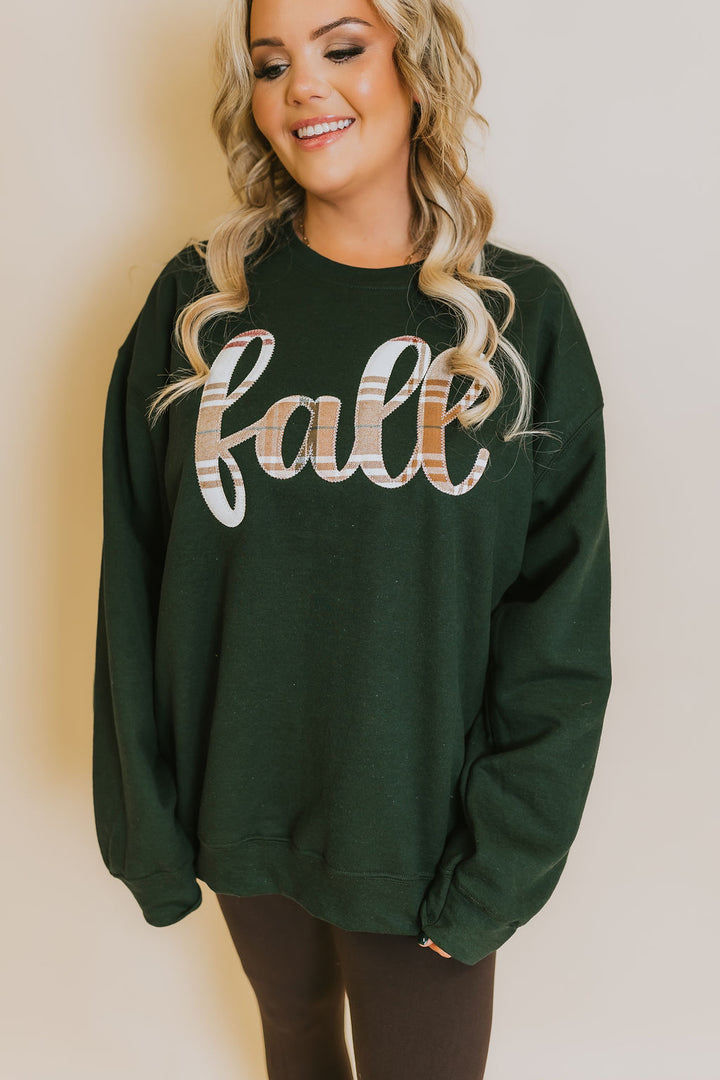 Fall Plaid Sweatshirt - Forest Green