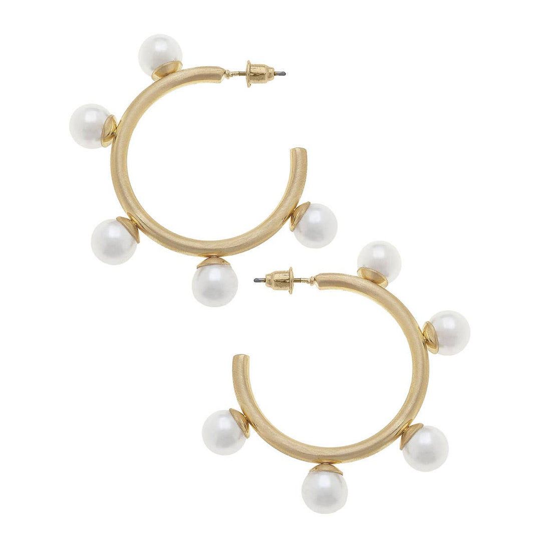 Allison Pearl Studded Hoop Earrings - Ivory