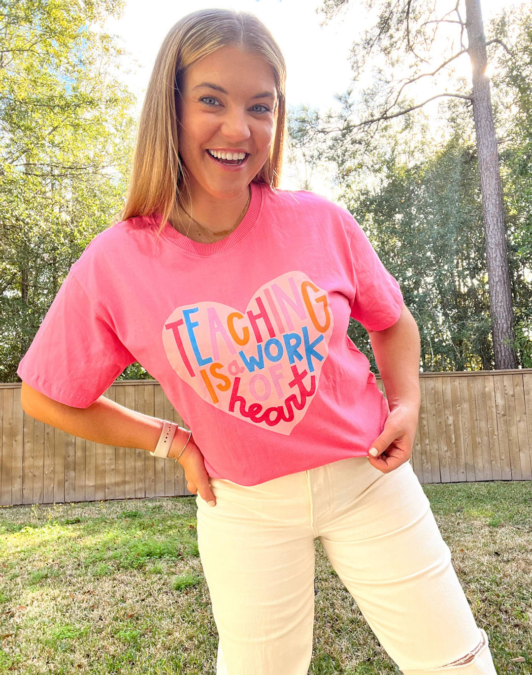 Teaching is a Work of Heart Tee - Pink